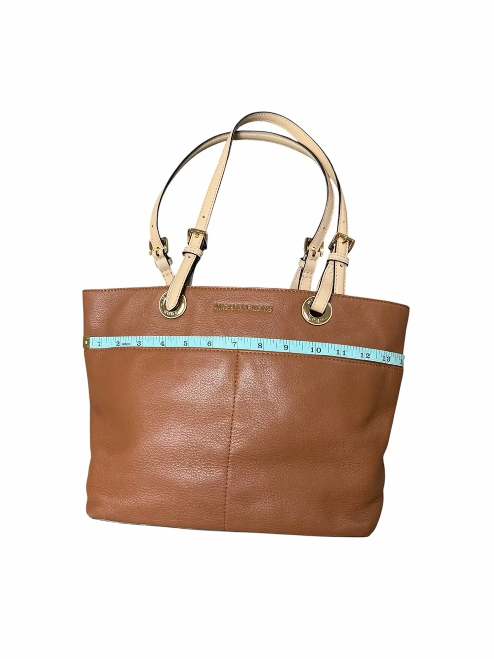 Michael Kors Brown Pebbled Leather Tote Bag Shoulder Purse Gold Hardware Large